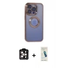 MARSİLYAN™- iPhone 15 Pro Max Kılıf Pusula Form - Şeffaf Pasifik Cam Ekran Koruyucu + PVD Metal Kamera Lens - TU