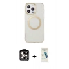 MARSİLYAN™- iPhone 15 Pro Max Kılıf Pusula Form - Şeffaf Pasifik Cam Ekran Koruyucu + PVD Metal Kamera Lens - TU