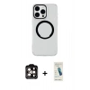 MARSİLYAN™- iPhone 15 Pro Max Kılıf Pusula Form - Şeffaf Pasifik Cam Ekran Koruyucu + PVD Metal Kamera Lens - TU