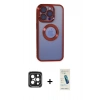 MARSİLYAN™- iPhone 15 Pro Max Kılıf Pusula Form - Şeffaf Pasifik Cam Ekran Koruyucu + PVD Metal Kamera Lens - SH