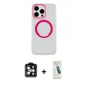 MARSİLYAN™- iPhone 15 Pro Max Kılıf Pusula Form - Şeffaf Pasifik Cam Ekran Koruyucu + PVD Metal Kamera Lens - TU