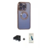 MARSİLYAN™- iPhone 15 Pro Max Kılıf Pusula Form - Şeffaf Pasifik Cam Ekran Koruyucu + Raze Metal Kamera Lens - LT
