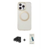 MARSİLYAN™- iPhone 15 Pro Max Kılıf Pusula Form - Şeffaf Pasifik Cam Ekran Koruyucu + Raze Metal Kamera Lens - TMGI