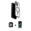 MARSİLYAN™- iPhone 15 Pro Max Kılıf Pusula Form Serisi - Şeffaf 360 Full Body Arka Koruyucu + PVD Metal Kamera Lens - TU