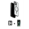 MARSİLYAN™- iPhone 15 Pro Max Kılıf Pusula Form Serisi - Şeffaf 360 Full Body Arka Koruyucu + PVD Metal Kamera Lens - GS