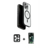 MARSİLYAN™- iPhone 15 Pro Max Kılıf Pusula Form Serisi - Şeffaf 360 Full Body Arka Koruyucu + PVD Metal Kamera Lens - LT
