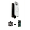 MARSİLYAN™- iPhone 15 Pro Max Kılıf Pusula Form Serisi - Şeffaf 360 Full Body Arka Koruyucu + PVD Metal Kamera Lens - TU