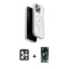 MARSİLYAN™- iPhone 15 Pro Max Kılıf Pusula Form Serisi - Şeffaf 360 Full Body Arka Koruyucu + PVD Metal Kamera Lens - LT