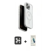 MARSİLYAN™- iPhone 15 Pro Max Kılıf Pusula Form Serisi - Şeffaf Pasifik Cam Ekran Koruyucu + PVD Metal Kamera Lens - GI