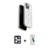 MARSİLYAN™- iPhone 15 Pro Max Kılıf Pusula Form Serisi - Şeffaf Pasifik Cam Ekran Koruyucu + PVD Metal Kamera Lens - LT