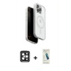 MARSİLYAN™- iPhone 15 Pro Max Kılıf Pusula Form Serisi - Şeffaf Pasifik Cam Ekran Koruyucu + PVD Metal Kamera Lens - SH