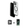 MARSİLYAN™- iPhone 15 Pro Max Kılıf Pusula Form Serisi - Siyah 360 Mat Full Body Arka Koruyucu + PVD Metal Kamera Lens - SH