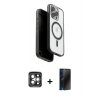 MARSİLYAN™- iPhone 15 Pro Max Kılıf Pusula Form Serisi - Siyah 3D Antistatik Hayalet Cam Ekran Koruyucu + PVD Metal Kamera Lens - GI
