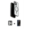 MARSİLYAN™- iPhone 15 Pro Max Kılıf Pusula Form Serisi - Siyah 3D Antistatik Hayalet Cam Ekran Koruyucu + PVD Metal Kamera Lens - GS