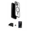 MARSİLYAN™- iPhone 15 Pro Max Kılıf Pusula Form Serisi - Siyah 3D Antistatik Hayalet Cam Ekran Koruyucu + Raze Metal Kamera Lens - SH