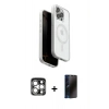 MARSİLYAN™- iPhone 15 Pro Max Kılıf Pusula Form Serisi - Siyah 3D Antistatik Hayalet Cam Ekran Koruyucu + PVD Metal Kamera Lens - GS