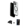 MARSİLYAN™- iPhone 15 Pro Max Kılıf Pusula Form Serisi - Siyah 3D Antistatik Hayalet Cam Ekran Koruyucu + Gümüş Raze Metal Kamera Lens