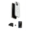 MARSİLYAN™- iPhone 15 Pro Max Kılıf Pusula Form Serisi - Siyah 3D Antistatik Hayalet Cam Ekran Koruyucu + Raze Metal Kamera Lens - SH