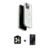 MARSİLYAN™- iPhone 15 Pro Max Kılıf Pusula Form Serisi - Siyah 3D Antistatik Hayalet Cam Ekran Koruyucu + PVD Metal Kamera Lens - TU