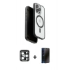 MARSİLYAN™- iPhone 15 Pro Max Kılıf Pusula Form Serisi - Siyah 3D Antistatik Hayalet Cam Ekran Koruyucu + PVD Metal Kamera Lens - LT