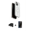 MARSİLYAN™- iPhone 15 Pro Max Kılıf Pusula Form Serisi - Siyah 3D Antistatik Hayalet Cam Ekran Koruyucu + Raze Metal Kamera Lens - TMGI