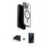 MARSİLYAN™- iPhone 15 Pro Max Kılıf Pusula Form Serisi - Siyah 3D Antistatik Hayalet Cam Ekran Koruyucu + Raze Metal Kamera Lens - LT