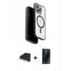 MARSİLYAN™- iPhone 15 Pro Max Kılıf Pusula Form Serisi - Siyah 3D Antistatik Hayalet Cam Ekran Koruyucu + Raze Metal Kamera Lens - TMGI