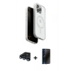 MARSİLYAN™- iPhone 15 Pro Max Kılıf Pusula Form Serisi - Siyah 3D Antistatik Hayalet Cam Ekran Koruyucu + Raze Metal Kamera Lens - LT
