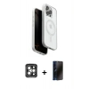 MARSİLYAN™- iPhone 15 Pro Max Kılıf Pusula Form Serisi - Siyah 3D Antistatik Hayalet Cam Ekran Koruyucu + PVD Metal Kamera Lens - GI