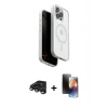 MARSİLYAN™- iPhone 15 Pro Max Kılıf Pusula Form Serisi - Siyah 3D Antistatik Mat Seramik Nano Ekran Koruyucu + Raze Metal Kamera Lens - TMGI
