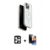 MARSİLYAN™- iPhone 15 Pro Max Kılıf Pusula Form Serisi - Siyah 3D Antistatik Mat Seramik Nano Ekran Koruyucu + PVD Metal Kamera Lens - LT