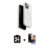MARSİLYAN™- iPhone 15 Pro Max Kılıf Pusula Form Serisi - Siyah 3D Antistatik Mat Seramik Nano Ekran Koruyucu + Turuncu PVD Metal Kamera Lens