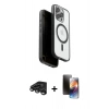MARSİLYAN™- iPhone 15 Pro Max Kılıf Pusula Form Serisi - Siyah 3D Antistatik Mat Seramik Nano Ekran Koruyucu + Raze Metal Kamera Lens - TMGI