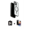 MARSİLYAN™- iPhone 15 Pro Max Kılıf Pusula Form Serisi - Siyah 3D Antistatik Mat Seramik Nano Ekran Koruyucu + PVD Metal Kamera Lens - TU