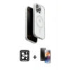MARSİLYAN™- iPhone 15 Pro Max Kılıf Pusula Form Serisi - Siyah 3D Antistatik Mat Seramik Nano Ekran Koruyucu + PVD Metal Kamera Lens - SH