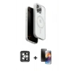 MARSİLYAN™- iPhone 15 Pro Max Kılıf Pusula Form Serisi - Siyah 3D Antistatik Mat Seramik Nano Ekran Koruyucu + Gri PVD Metal Kamera Lens
