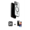 MARSİLYAN™- iPhone 15 Pro Max Kılıf Pusula Form Serisi - Siyah 3D Antistatik Mat Seramik Nano Ekran Koruyucu + PVD Metal Kamera Lens - SH