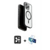 MARSİLYAN™- iPhone 15 Pro Max Kılıf Pusula Form Serisi - Siyah 3D Antistatik Seramik Nano Ekran Koruyucu + PVD Metal Kamera Lens - SH