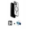 MARSİLYAN™- iPhone 15 Pro Max Kılıf Pusula Form Serisi - Siyah 3D Antistatik Seramik Nano Ekran Koruyucu + PVD Metal Kamera Lens - GS