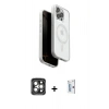 MARSİLYAN™- iPhone 15 Pro Max Kılıf Pusula Form Serisi - Siyah Bilvis 0.18mm Plus Cam Ekran Koruyucu + PVD Metal Kamera Lens - GI