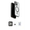 MARSİLYAN™- iPhone 15 Pro Max Kılıf Pusula Form Serisi - Siyah Bilvis 0.18mm Plus Cam Ekran Koruyucu + PVD Metal Kamera Lens - GI