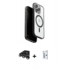 MARSİLYAN™- iPhone 15 Pro Max Kılıf Pusula Form Serisi - Siyah Bilvis 0.18mm Plus Cam Ekran Koruyucu + Gümüş Raze Metal Kamera Lens