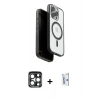 MARSİLYAN™- iPhone 15 Pro Max Kılıf Pusula Form Serisi - Siyah Bilvis 0.18mm Plus Cam Ekran Koruyucu + PVD Metal Kamera Lens - LT