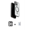 MARSİLYAN™- iPhone 15 Pro Max Kılıf Pusula Form Serisi - Siyah Bilvis 0.18mm Plus Cam Ekran Koruyucu + PVD Metal Kamera Lens - GS