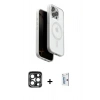 MARSİLYAN™- iPhone 15 Pro Max Kılıf Pusula Form Serisi - Siyah Bilvis 0.18mm Plus Cam Ekran Koruyucu + PVD Metal Kamera Lens - LT