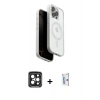MARSİLYAN™- iPhone 15 Pro Max Kılıf Pusula Form Serisi - Siyah Bilvis 0.18mm Plus Cam Ekran Koruyucu + PVD Metal Kamera Lens - SH