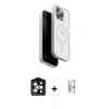 MARSİLYAN™- iPhone 15 Pro Max Kılıf Pusula Form Serisi - Siyah Bilvis 0.18mm Plus Cam Ekran Koruyucu + PVD Metal Kamera Lens - TU