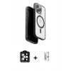 MARSİLYAN™- iPhone 15 Pro Max Kılıf Pusula Form Serisi - Siyah Bilvis 0.18mm Plus Cam Ekran Koruyucu + PVD Metal Kamera Lens - TU