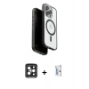 MARSİLYAN™- iPhone 15 Pro Max Kılıf Pusula Form Serisi - Siyah Bilvis 0.18mm Plus Cam Ekran Koruyucu + PVD Metal Kamera Lens - SH