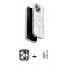 MARSİLYAN™- iPhone 15 Pro Max Kılıf Pusula Form Serisi - Siyah Bilvis 0.18mm Plus Cam Ekran Koruyucu + PVD Metal Kamera Lens - GS